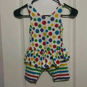 Vintage Happy Kids 3T Jumpsuit w built in skirt polka dot Velcro Bow on back